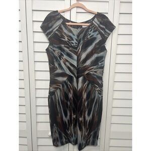 Calvin Klein Abstract Animal Print Cap Sleeve Knit Sheath Dress Women's Size 12
